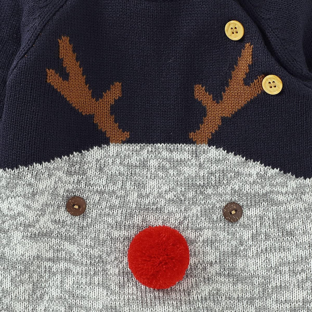 Neugeborenes Baby Mädchen Jungen Weihnachten Outfit Langarm Strick Strampler Overall Rentier Print B