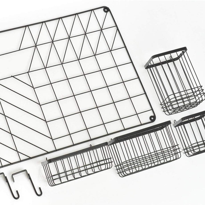 Zeller 27407 Wand-Organizer Set, 5-tlg., Metall, schwarz, ca. 46 x 12 x 60,3 cm