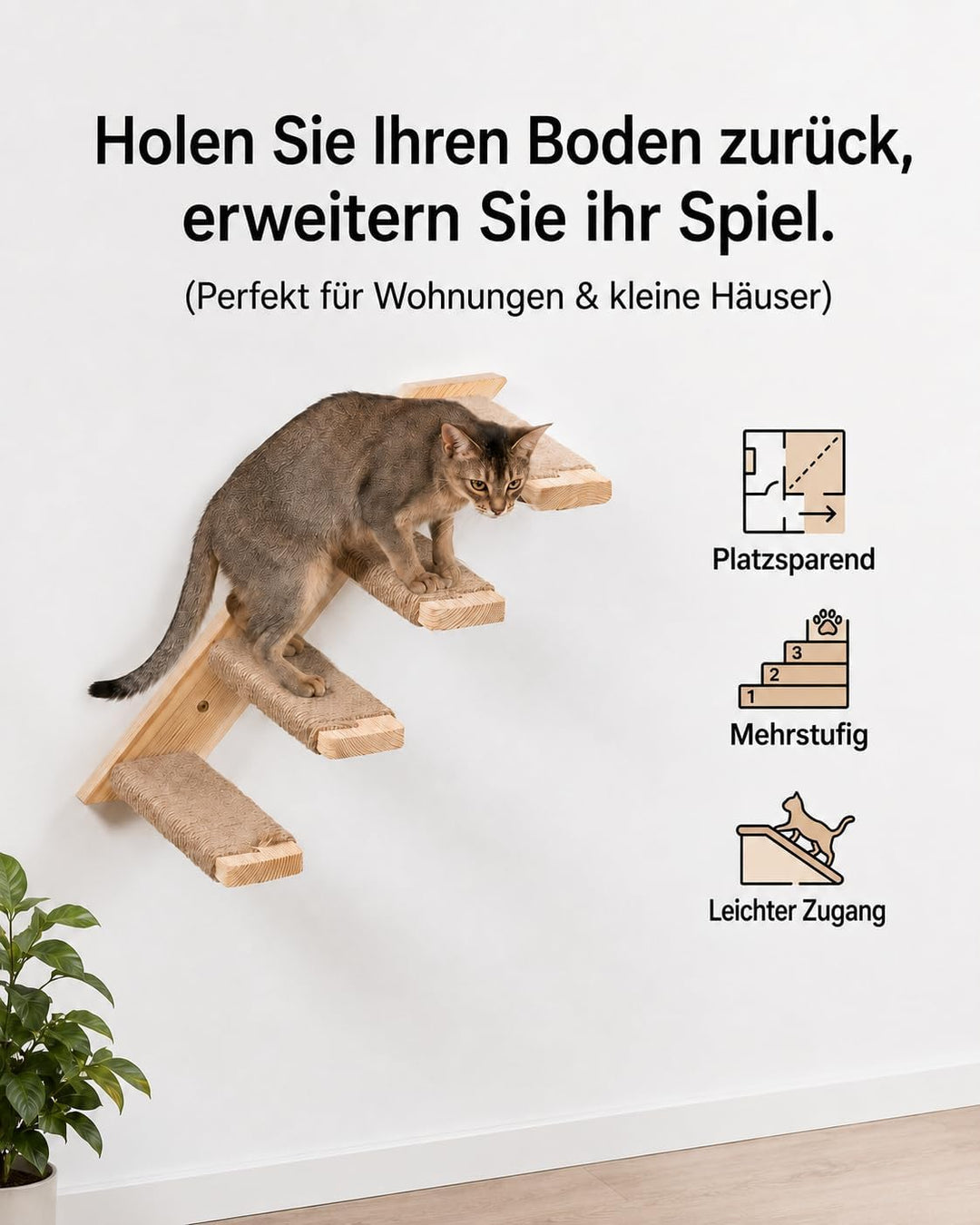 2er-Pack Katzentreppe 4 Stufen, Katzentreppe Wand, Kletterwand für Katzen, Katzenleiter mit Juteseil