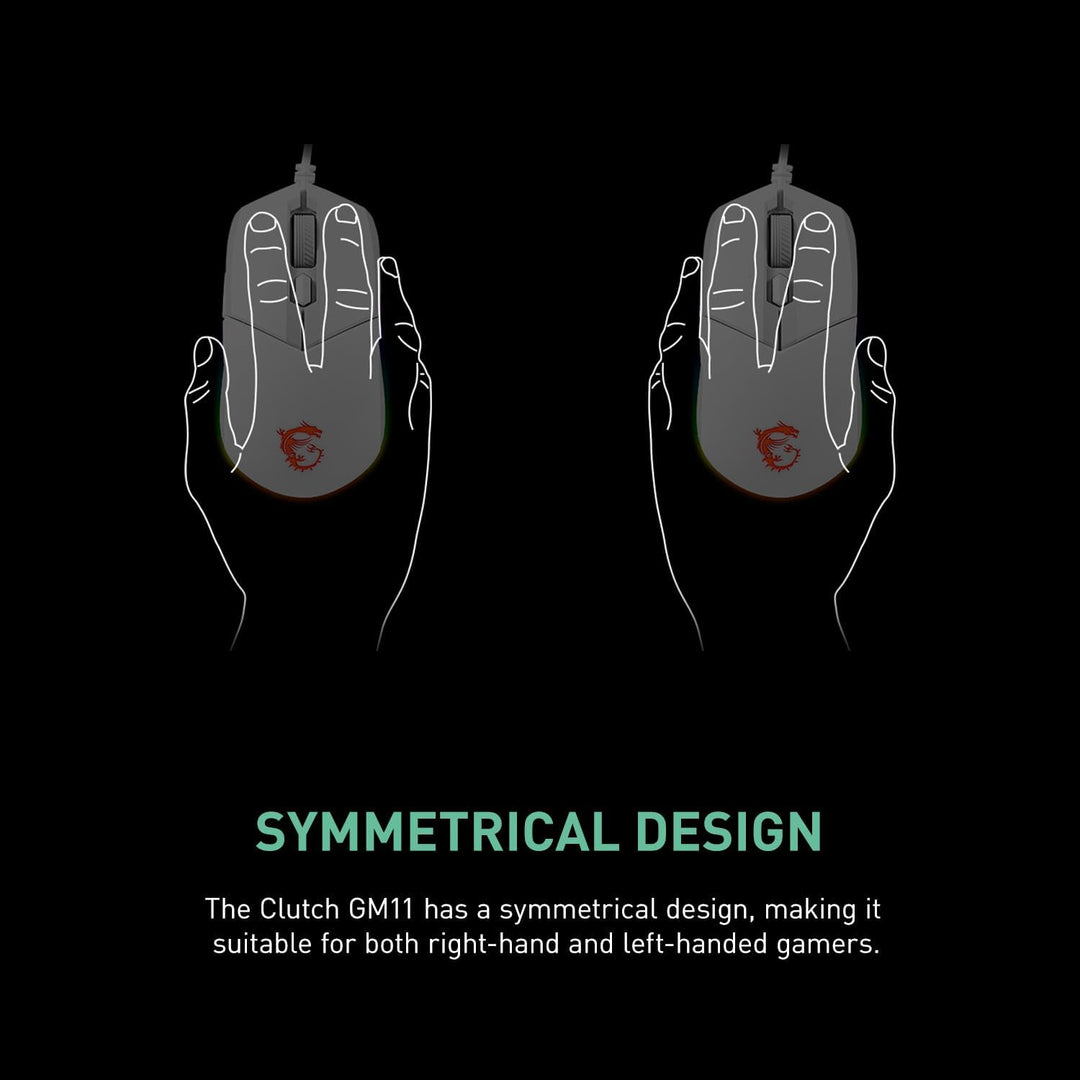 MSI CLUTCH GM11 WHITE Gaming Maus - Optischer Sensor 5.000 DPI, symmetrisch, 10Mio+ Click OMRON-Swit