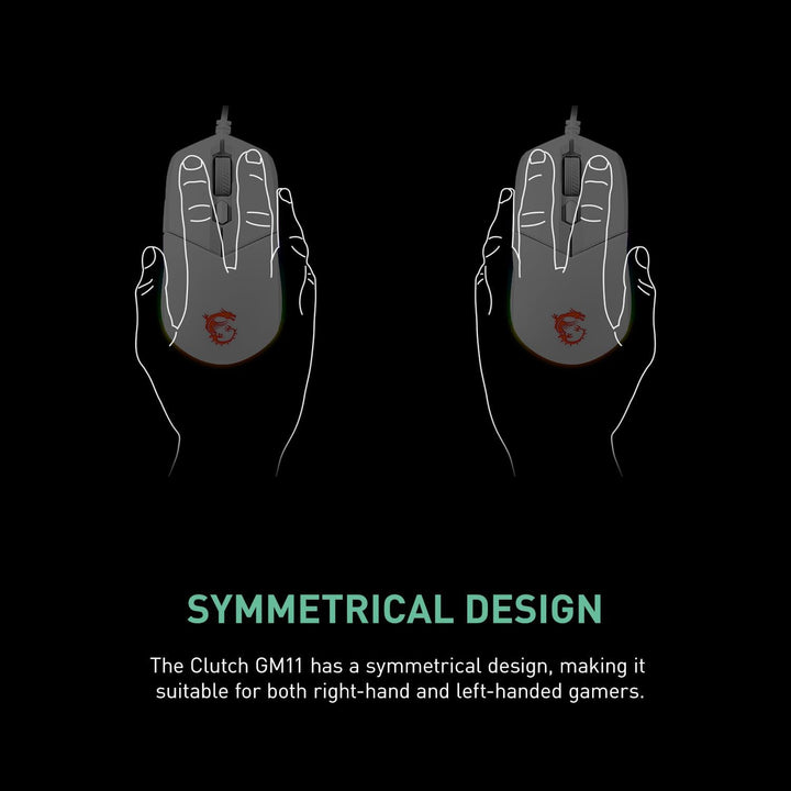 MSI CLUTCH GM11 WHITE Gaming Maus - Optischer Sensor 5.000 DPI, symmetrisch, 10Mio+ Click OMRON-Swit