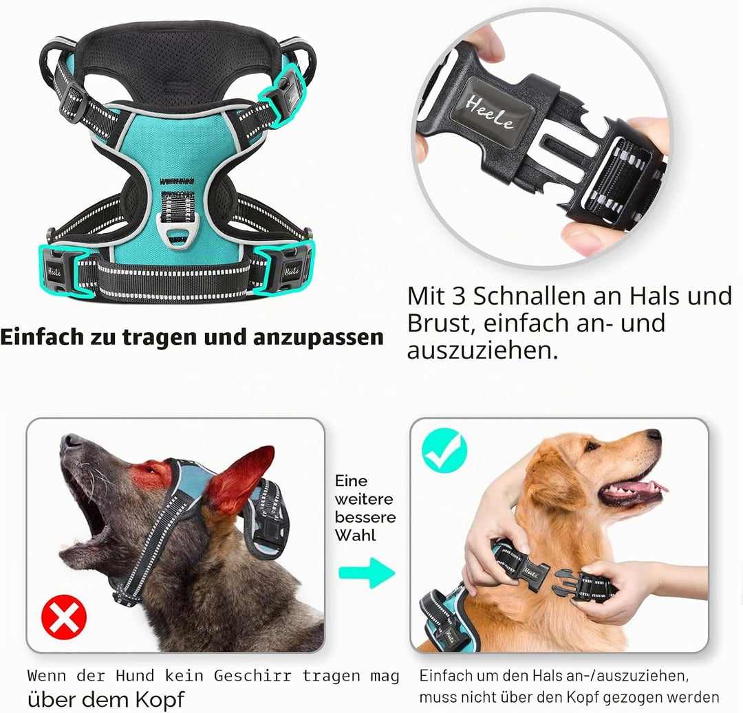 HEELE Hundegeschirr ohne Zug, Brustgeschirr für grosse Hund, einstellbares reflektierendes Hunde Ges