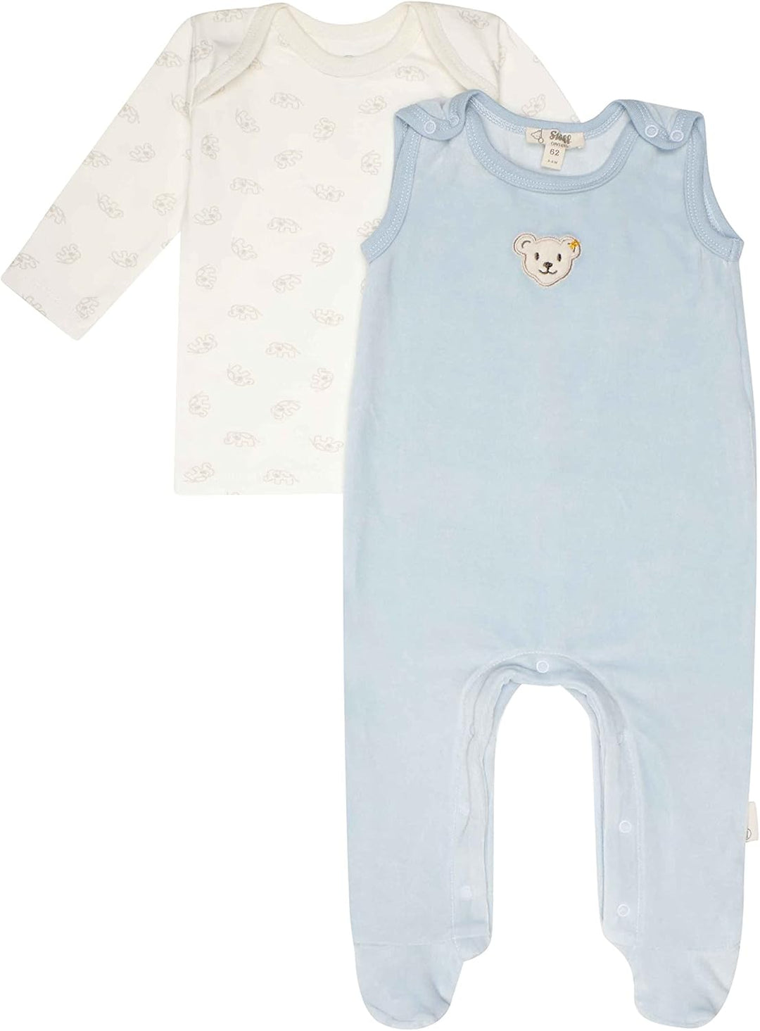 Steiff Unisex Baby Set Strampler mit Fuss + T-Shirt Langarm Kleinkind-Schlafanzüge 74 Celestial Blue
