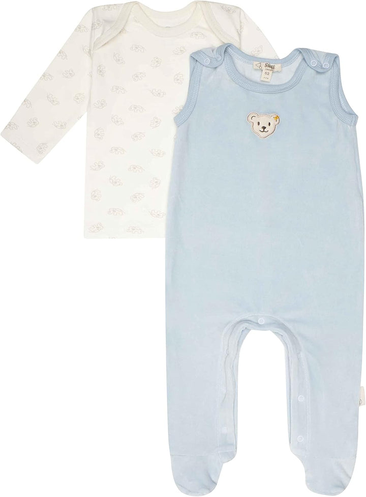 Steiff Unisex Baby Set Strampler mit Fuss + T-Shirt Langarm Kleinkind-Schlafanzüge 74 Celestial Blue