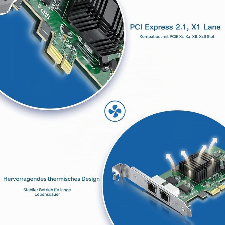 H!Fiber Dual RJ45 Copper Ports Netzwerkkarte Gigabit PCI Express E1G42ET-Intel 82576 Chip, 1Gbit Eth