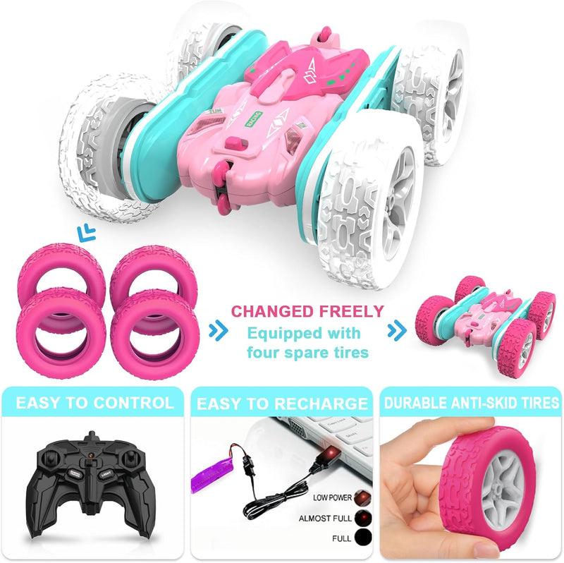 seveclotree Ferngesteuertes Auto Mädchen,Geschenk Mädchen 3 4 5 6 7 8 9 Jahre,2.4Ghz 4WD 360° Flip F