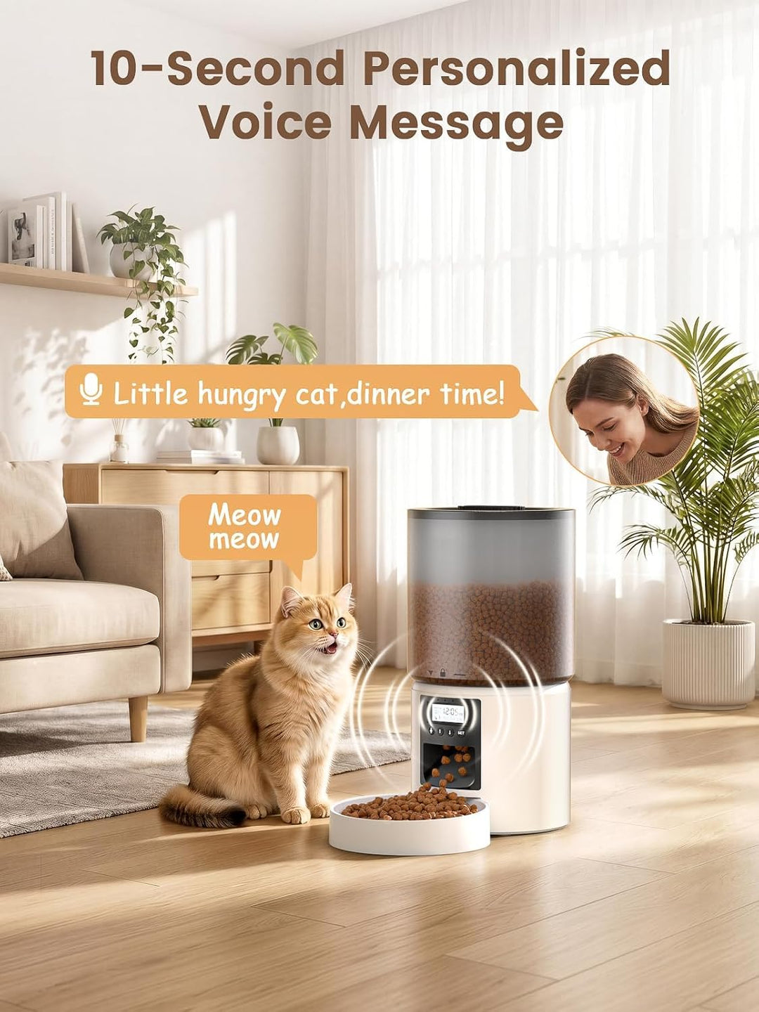 Futterautomat Katze 4L mit Timer, Katzenfutter Automat programmierbar 1–6 Fütterungen Portionskontro