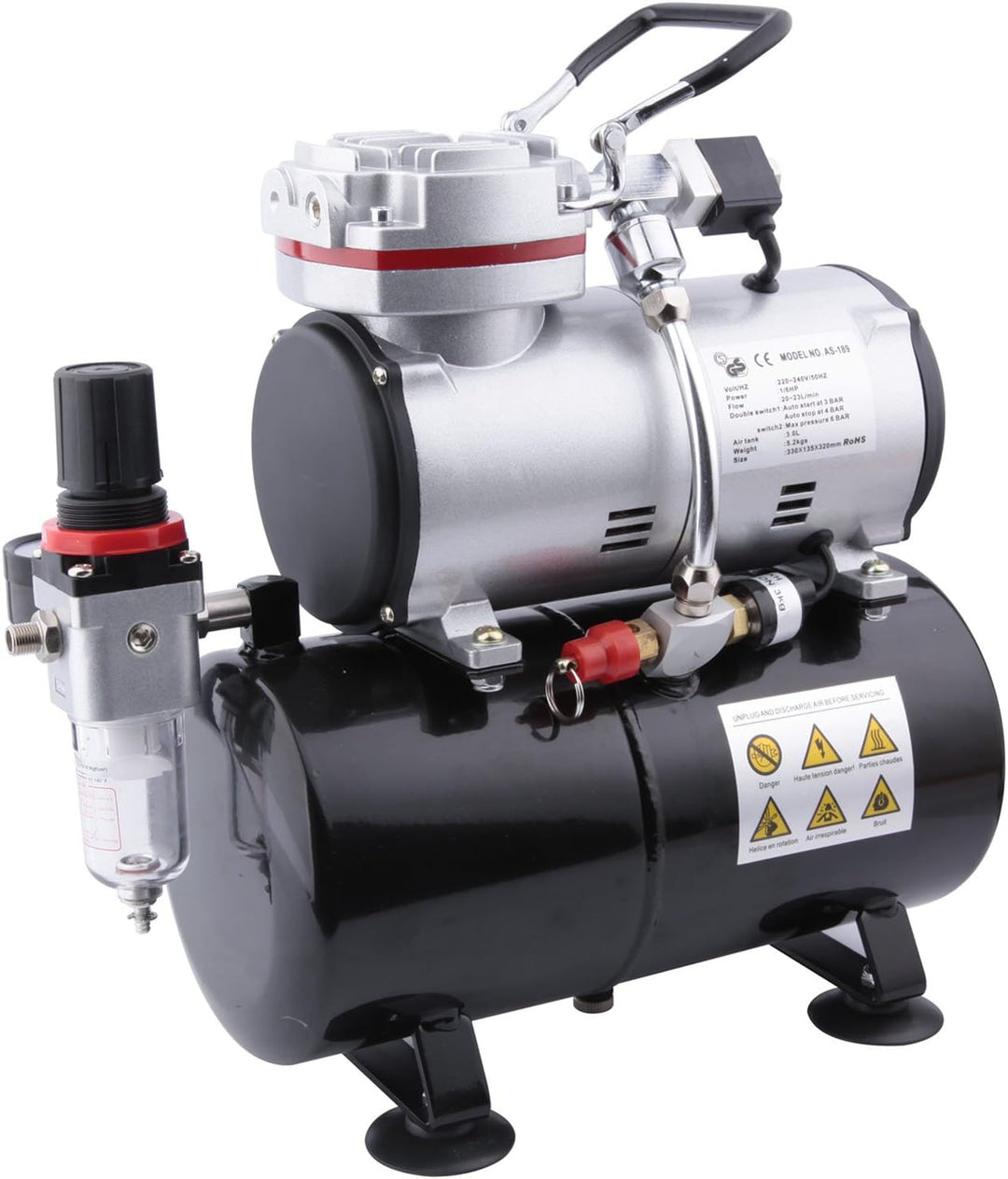 Fengda FD-189 Airbrush Mini Kompressor mit Lufttank/Mächtig Luftstrom und Luftdruck/Druckbehälter/ 4