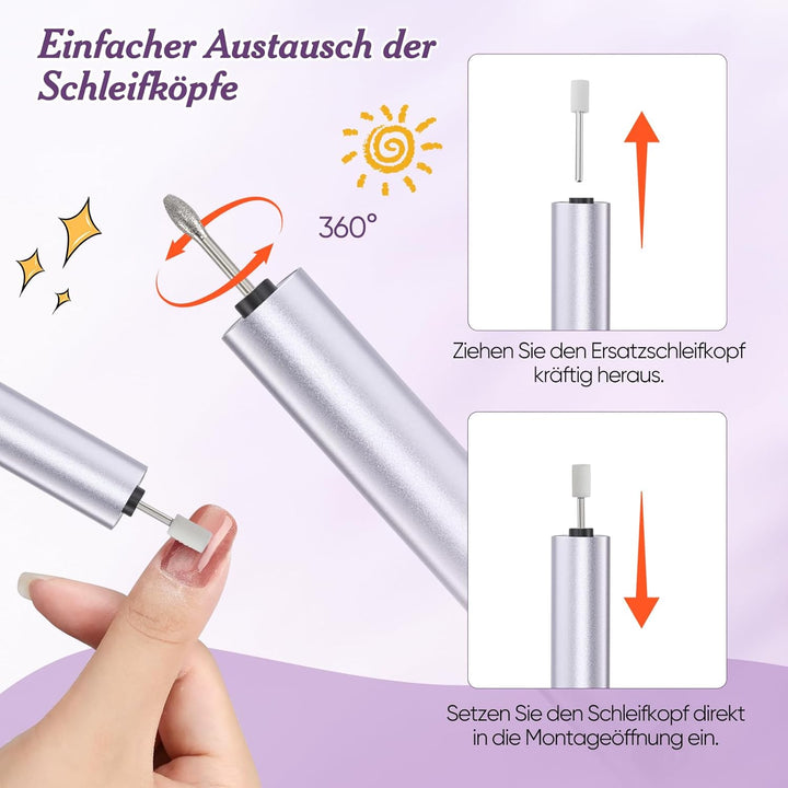 Nagelfräser Kabellos, Elektrische Nagelfeile Kabellos 19 in 1 Fräser für Gelnägel mit LED Licht und