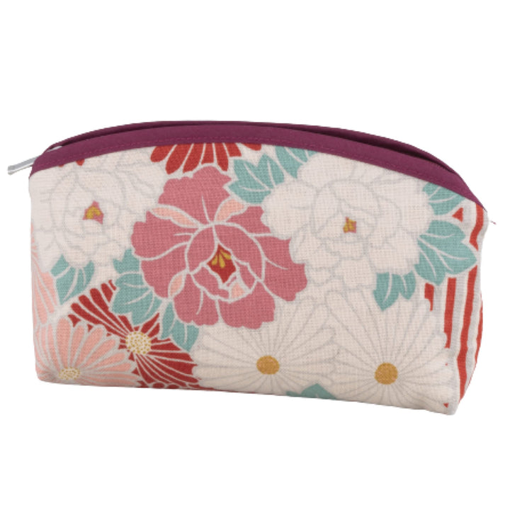 [ NOREN ] Japanische Schmale Kosmetiktasche (RetroFlower - Rot) Make Up Tasche Schminktasche / 100%