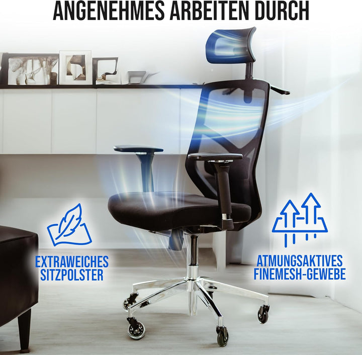ELITESEATS Bürostuhl Ergonomisch [Silent Wheels] - Schreibtischstuhl [4D Armlehnen] - Office Chair [