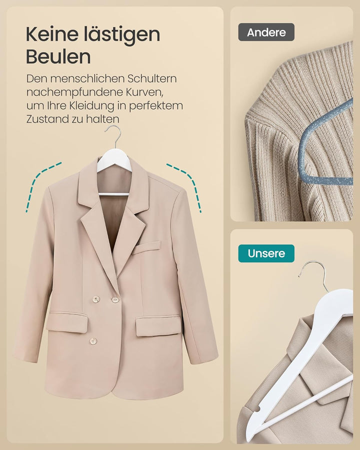 SONGMICS Kleiderbügel Holz, 20er Set, Holzbügel schlank, Bügel, Einkerbungen im Schulterbereich, Hos