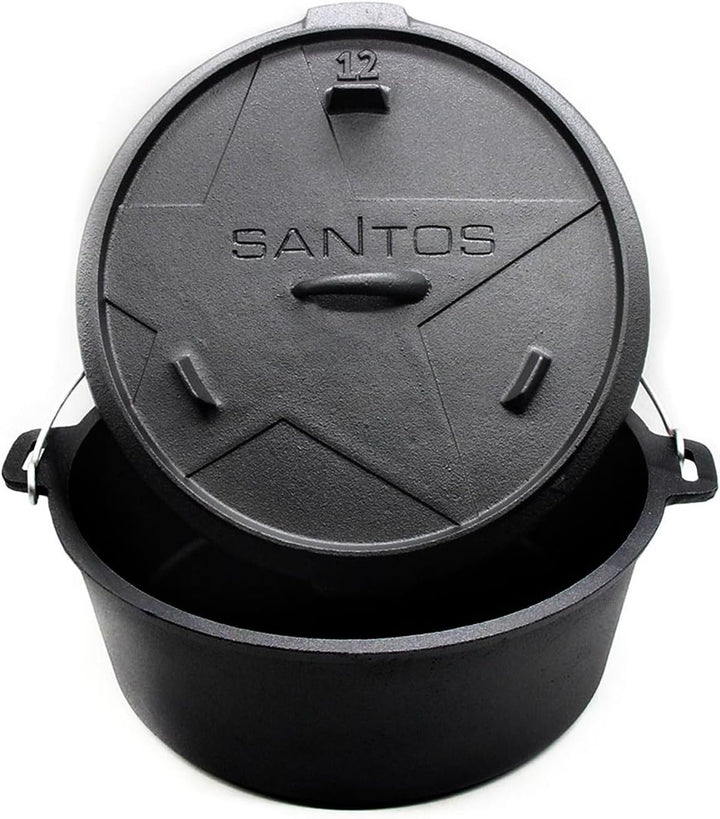 SANTOS Dutch Oven mit Deckel - Schmortopf für Aussenküche - 11 L/12 Qt Feuertopf - Gusseisen - ideal