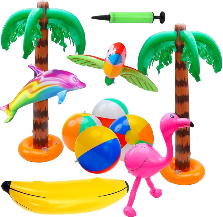 LATERN 11 Stück Aufblasbare Palmen Aufblasbar Flamingos Papagei Banane Strand Bälle Spielzeug für Ha