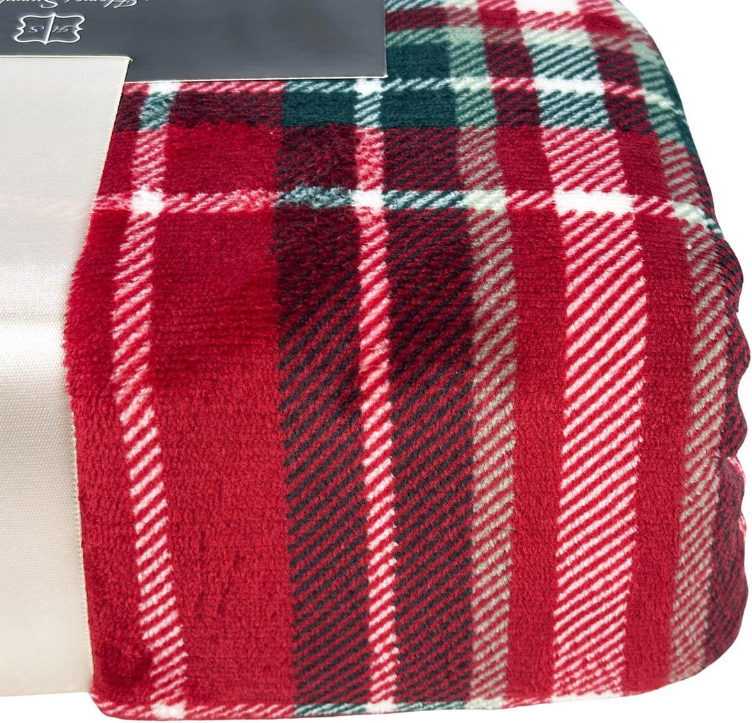 Euromat Sherpa Mikrofaserdecke, Flanell Kuscheldecke, Wohndecke, Bettüberwurf 150x200 cm (Rot Karier