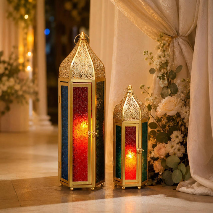 TRIROCKS 2er-Set Dekorative Ramadan-Kerzenlaterne aus Metall Orientalischer Kerzenhalter Arabische H