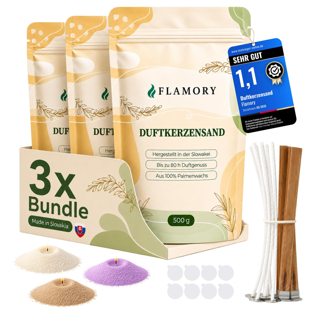 Kerzensand mit Duft Entspannungs Set 3x500g – [Vanille/Lavendel/Sandelholz] – 18 Dochte inklusive –