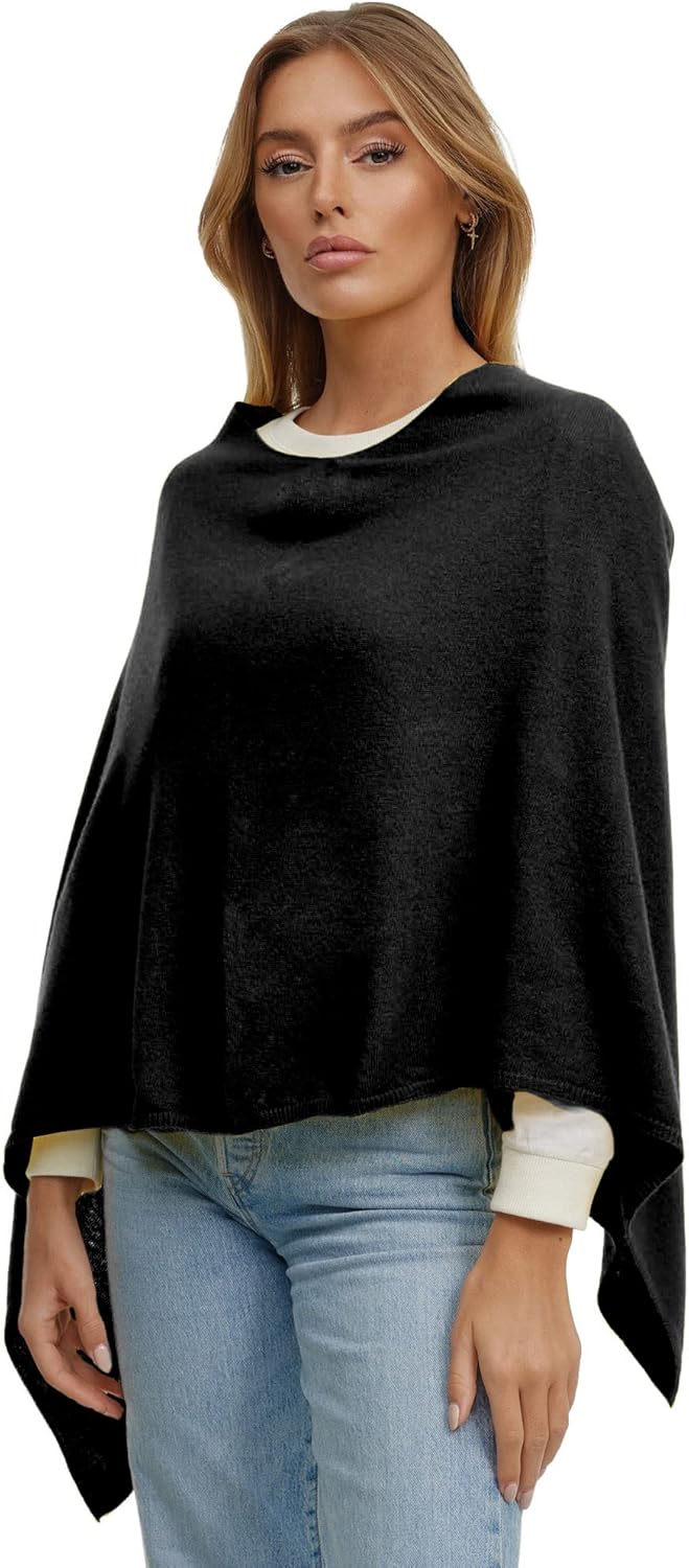 Glamexx24 Damen Strick Poncho Unifarbe Cape Feinstrick XXL Pullover Umhängetuch Eleganz Stil und Kom