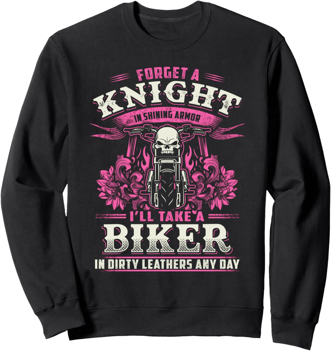 Motorrad Frauen Ritter nehmen Biker in schmutzigen Ledern Sweatshirt