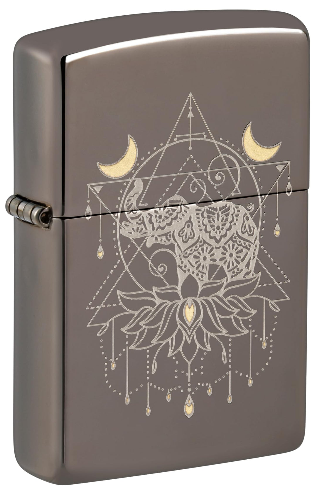 Zippo Sturmfeuerzeug - Elephant Lotus Flower, Black Ice, Laser Two Tone - Nachfüllbar - Wiederverwen
