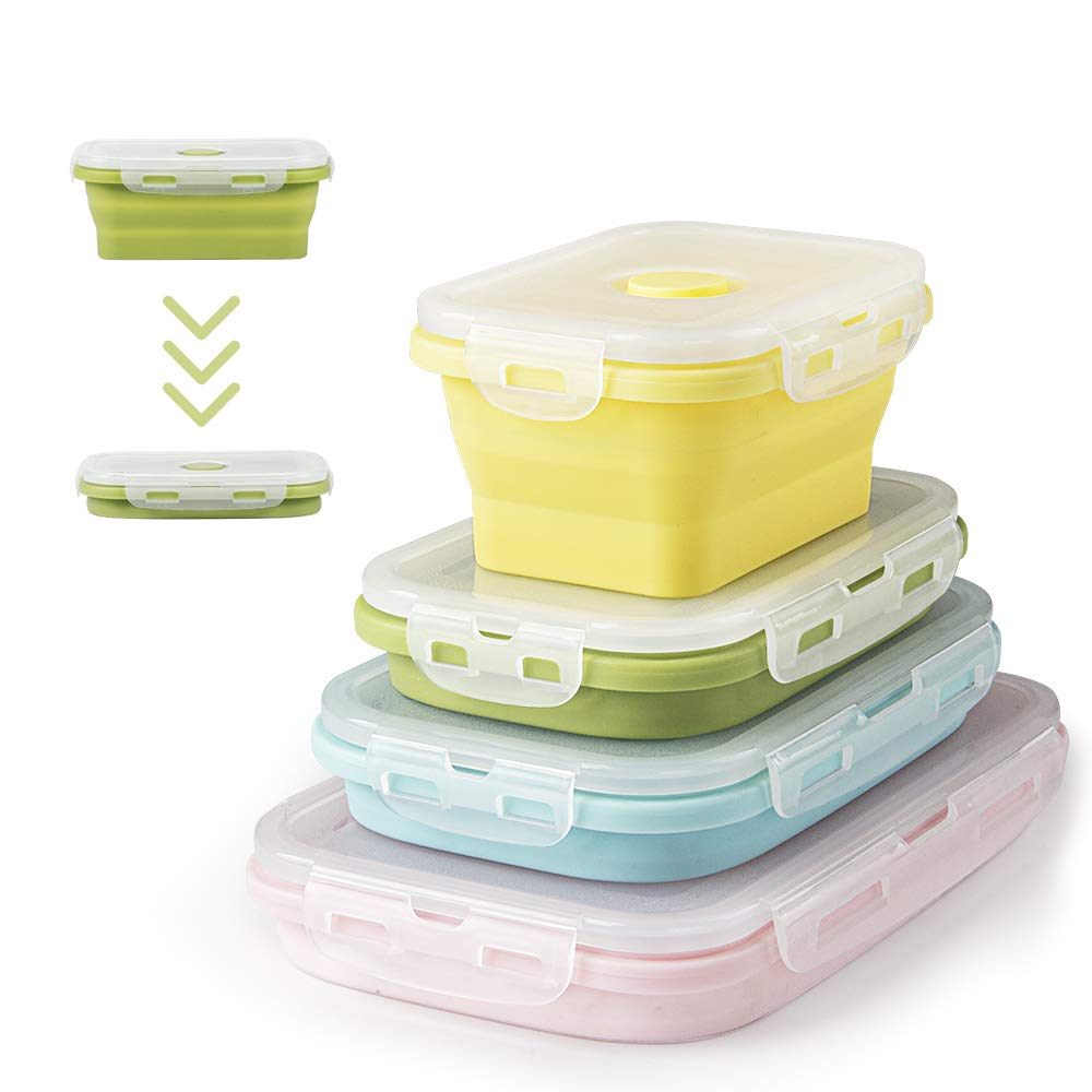 Faltbare Frischhalteboxen 4 PCS Faltbare Frischhaltedosen, Platzsparende Lunchbox für Camping Büro S