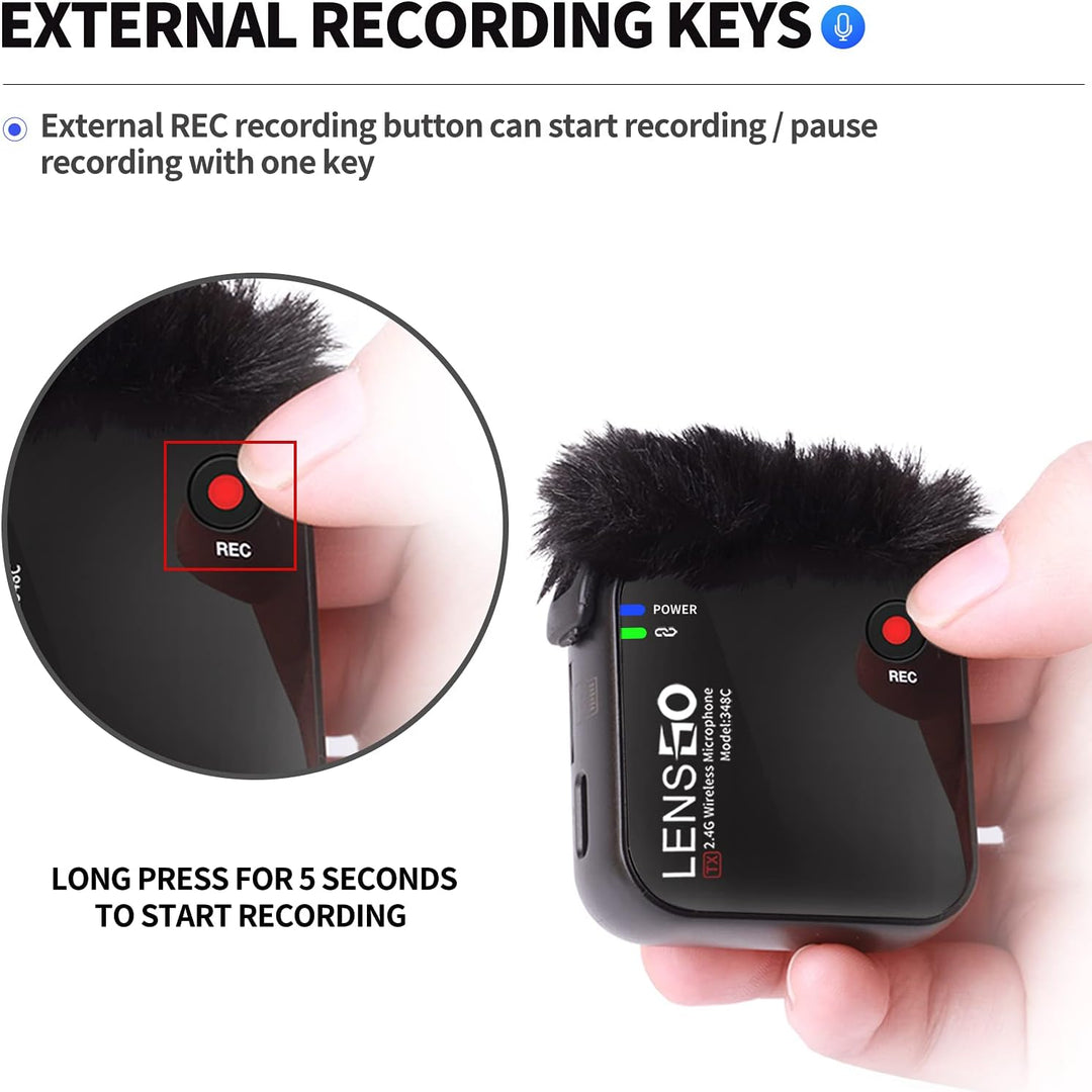 LENSGO 348C 2,4G Drahtloses Lavalier Mikrofon, 32GB TF-Kartensteckplatz kompakte Mikrofon Kabellos M