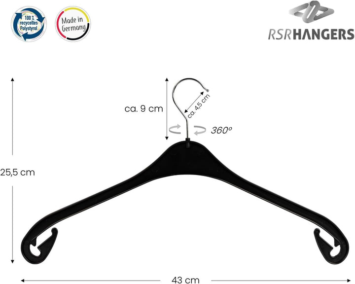RSR-Hangers® Kleiderbügel NA 43 cm aus Kunststoff - 30 Stück – Hemdenbügel - 360° drehbarer Haken –