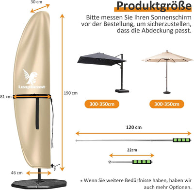 LeapBeast Sonnenschirm Schutzhülle,Ampelschirm Schutzhülle,Sonnenschirm Schutzhülle mit Stab,600D Ox