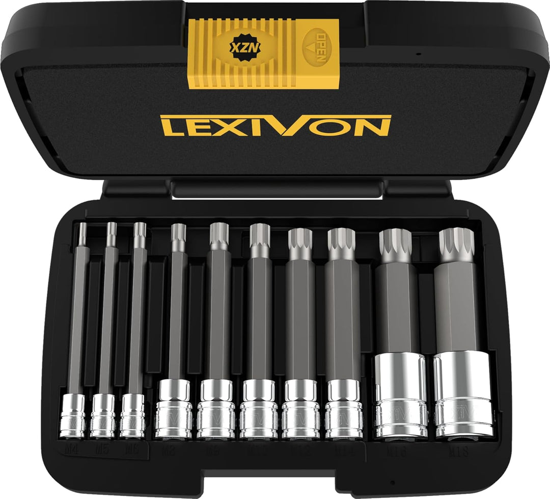 LEXIVON XZN extra lang 4 Zoll vielzahn satz, Grössen: M4 M5 M6 M8 M9 M10 M12 M14 M16 M18 I 10 tlg, D