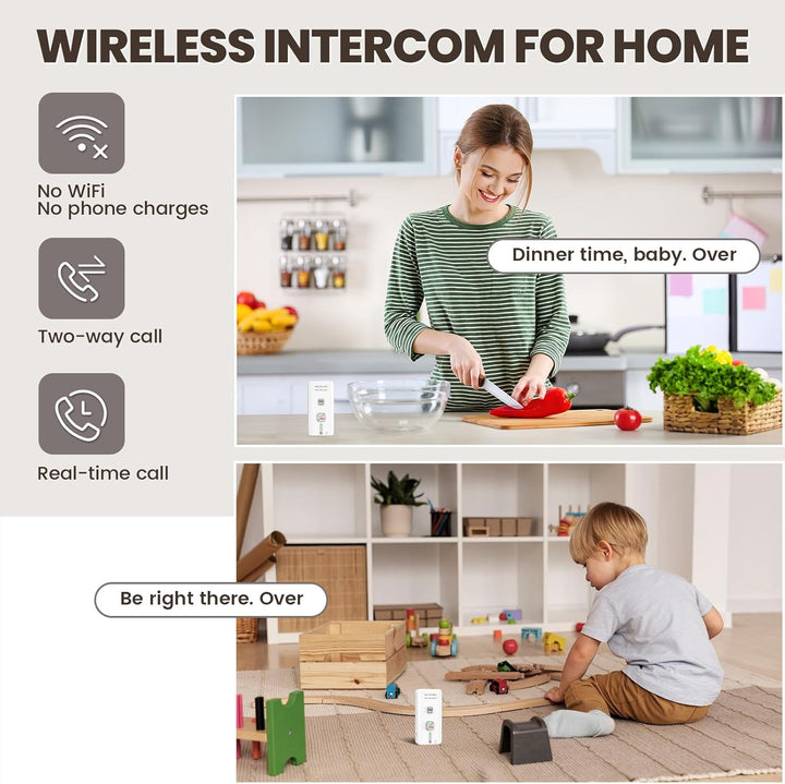 Gegensprechanlage Funk Kabellos, 2-Wege-Gegensprechanlage, Kabelloses Intercom-System für Zuhause, 5
