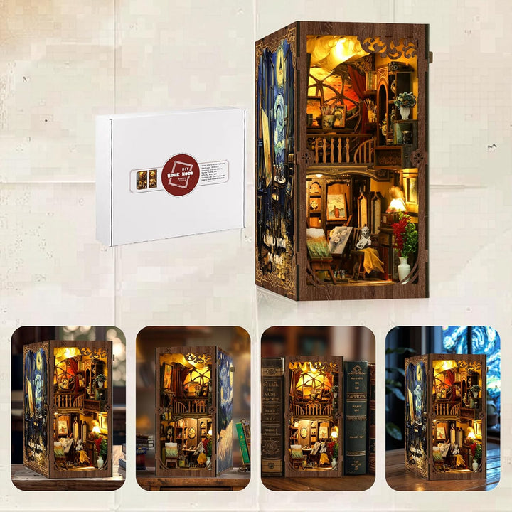 Book Nook Kit für Erwachsene: LUMYCE Holzpuzzle DIY Miniatur Haus 3D Puppenhaus - Buchstütze für Büc