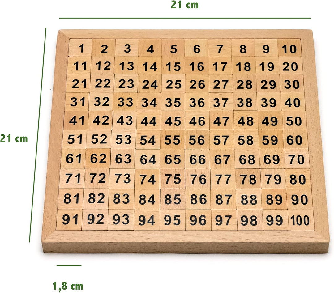 Natureich Hundertertafel Montessori Mathematik Puzzle Spielzeug Holz zum Zahlen Lernen mit Zahlenfel