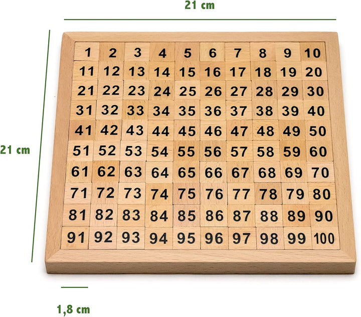 Natureich Hundertertafel Montessori Mathematik Puzzle Spielzeug Holz zum Zahlen Lernen mit Zahlenfel