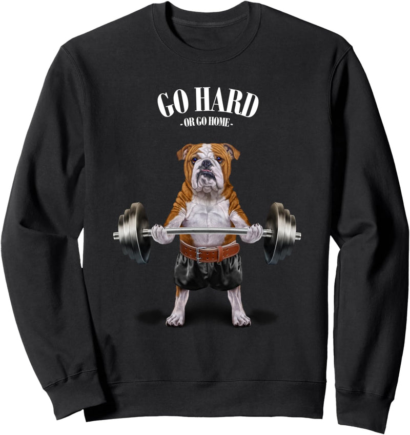 Bulldoggen, die Gewichte im Fitnessstudio heben Sweatshirt