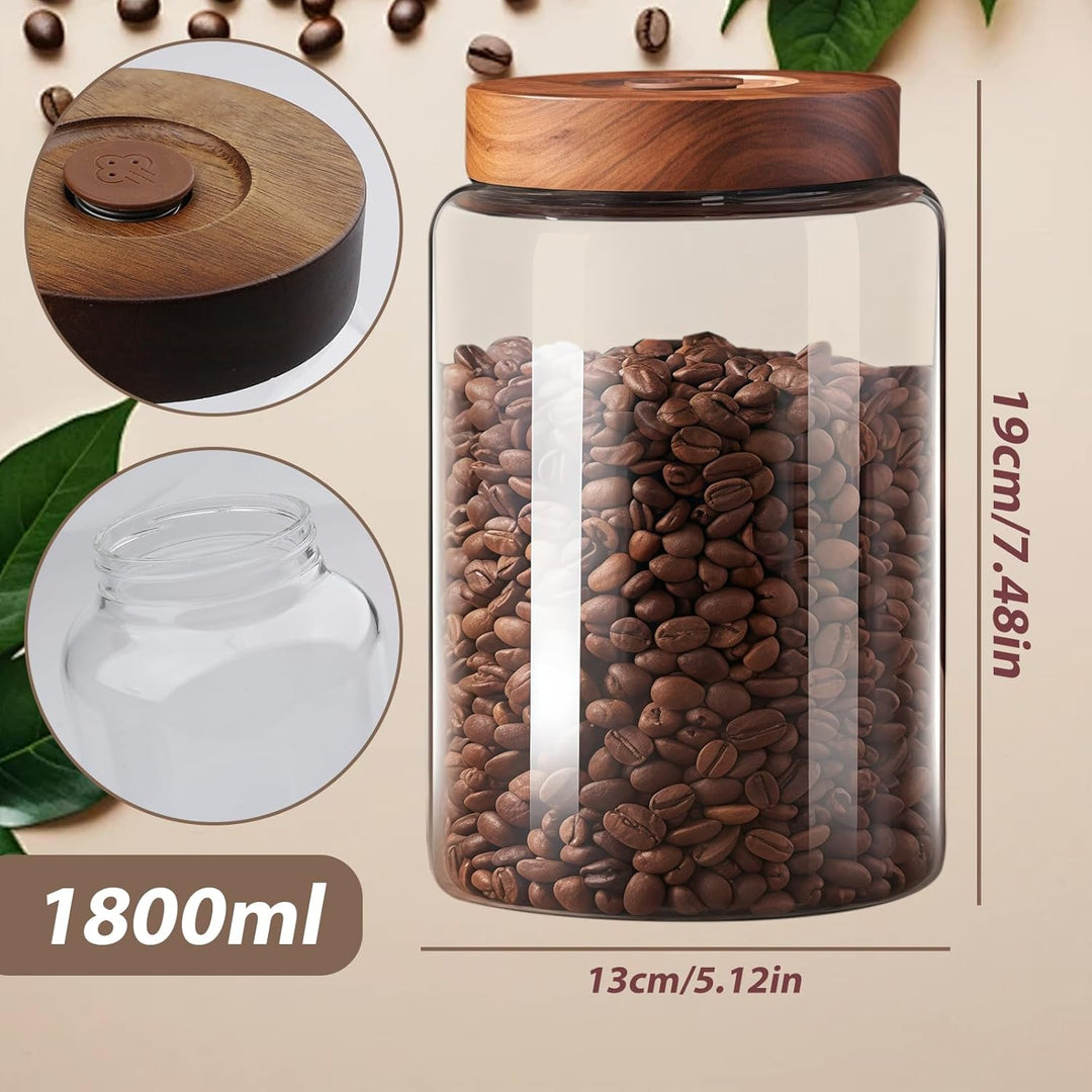 Vakuum Luftdicht Kaffeedose aus Glas: 1800ml Auslaufsichere Kaffeebohnen Behälter, Kaffeedose mit Ei