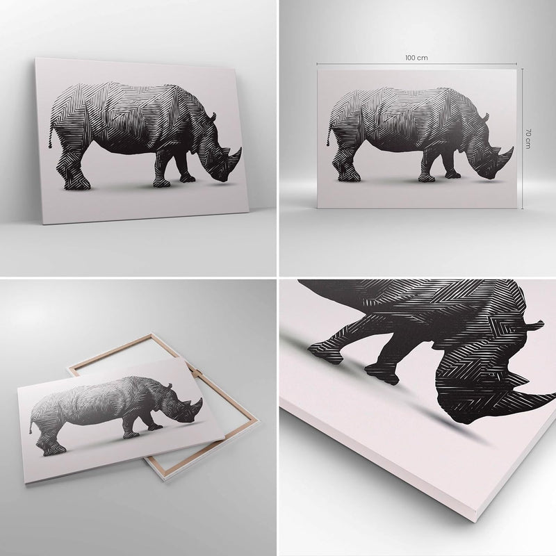 Bilder auf Leinwand 100x70cm Leinwandbild Nashorn Tier Afrika Safari Gross Wanddeko Bild Schlafzimme