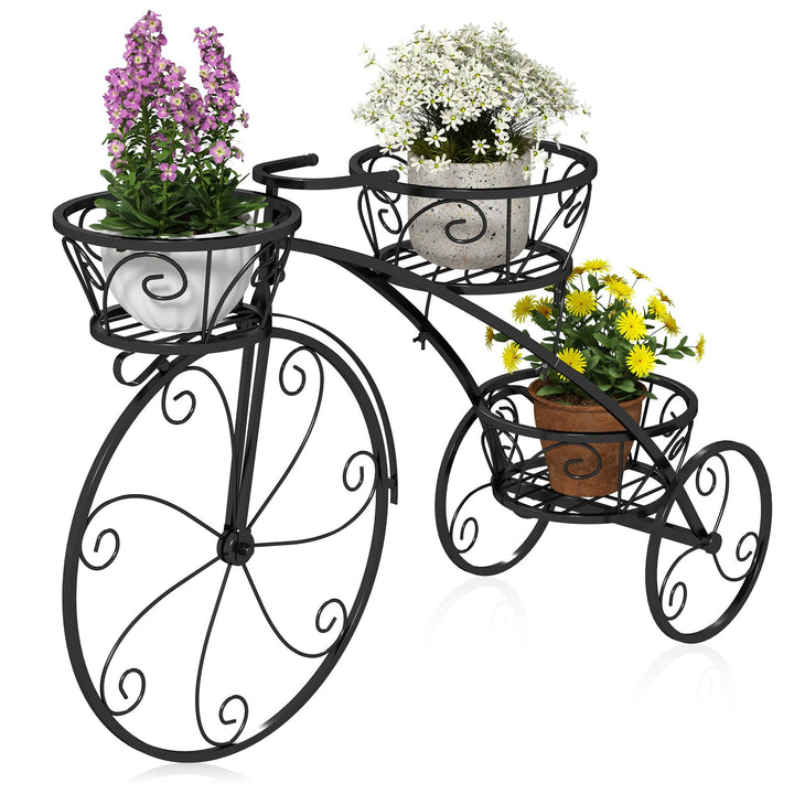 GOPLUS Pflanzenregal Fahrrad, Blumenregal mit 3 Ebenen, Blumenständer aus Metall, Pflanzenständer Bl