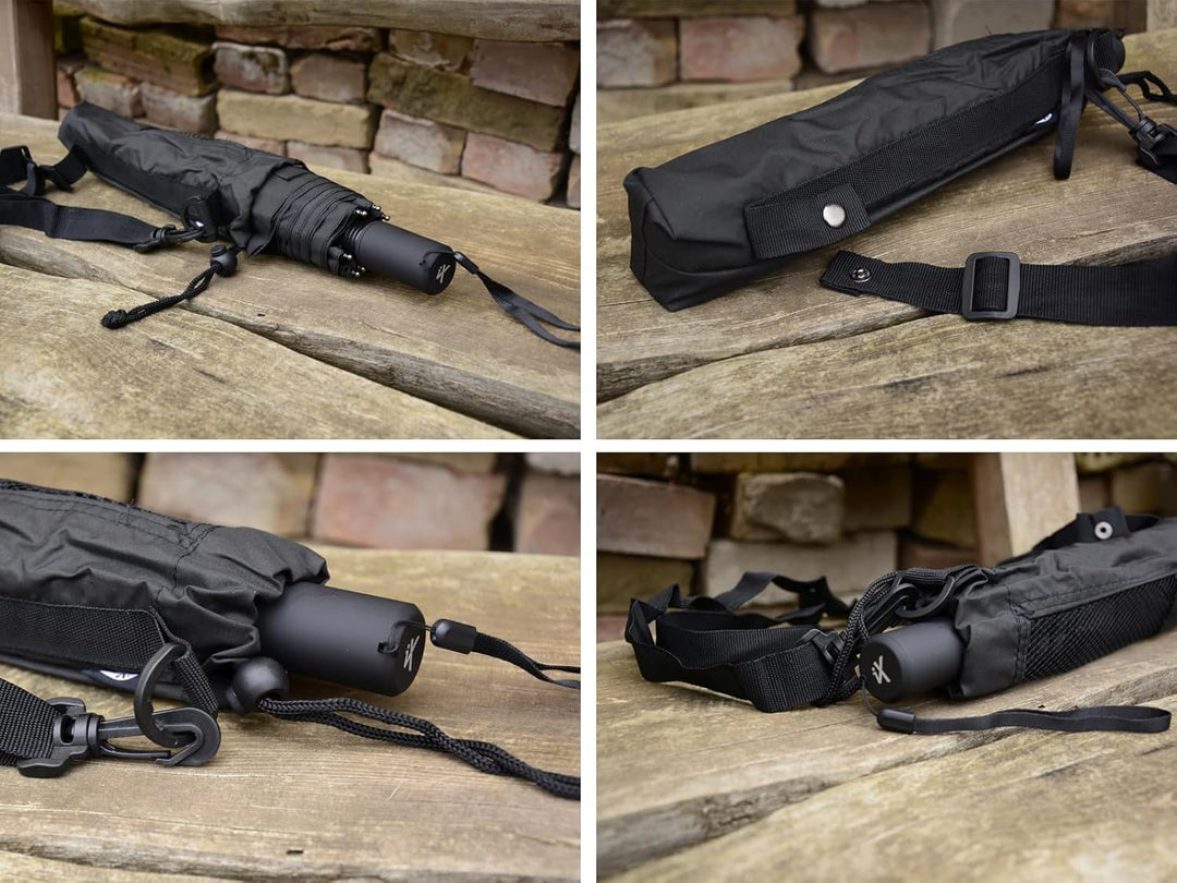 iX-brella Trekking XL Taschenschirm 115 cm gross mit Umhängetasche black, black