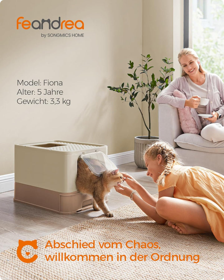 Feandrea Katzenklo, Katzentoilette, mit Deckel, ausziehbares Tablett, Schaufel, Bürste, für Katzen b