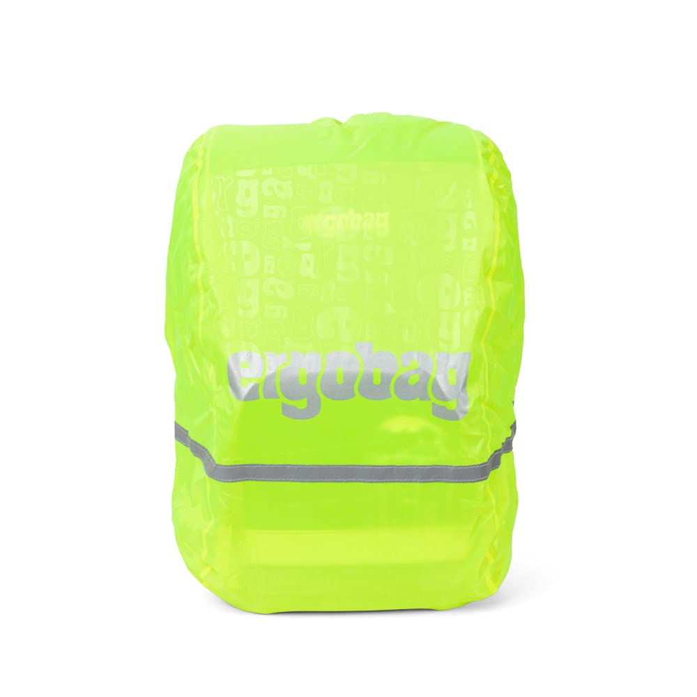 Ergobag Regencape für Schulrucksäcke, wasserdicht, Leuchtfarben, Reflektoren, Gummizug, Gelb Glow