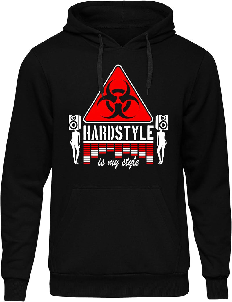 Hardstyle is My Style Männer und Herren Kapuzenpullover | Hardcore Musik Minimal Geschenk | M6 (Schw