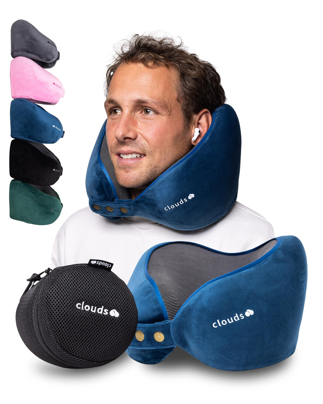 CLOUDS Nackenkissen Flugzeug & Auto – Einstellbares Memory Foam Reisekissen in 2 Grössen für Erwachs
