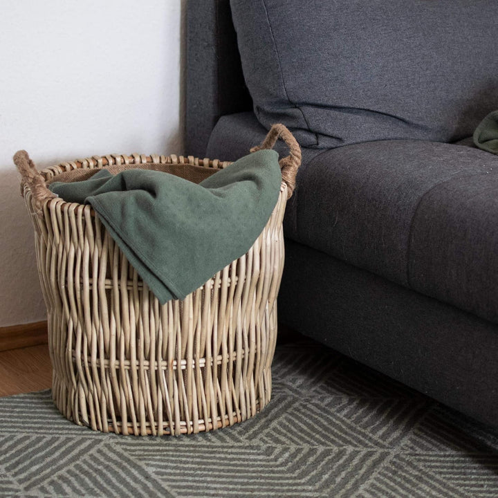 Korb Weide rund 2 Seilgriffe innen grau weiss Ø 42