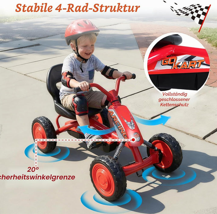 FANTASK Kinder Gokart mit Pedal, Verstellbarer Sitz, Vor- &amp; Rückwärtsgang, Belastbar bis 30 kg, Outd