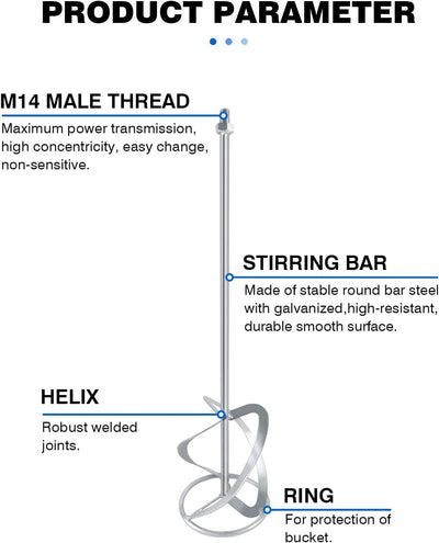 M14-140-600 Rührquirl für 2600 Watt Rührwerk, Robuster Rührstab für Bohrmaschine,Grösse: 600mm×140mm