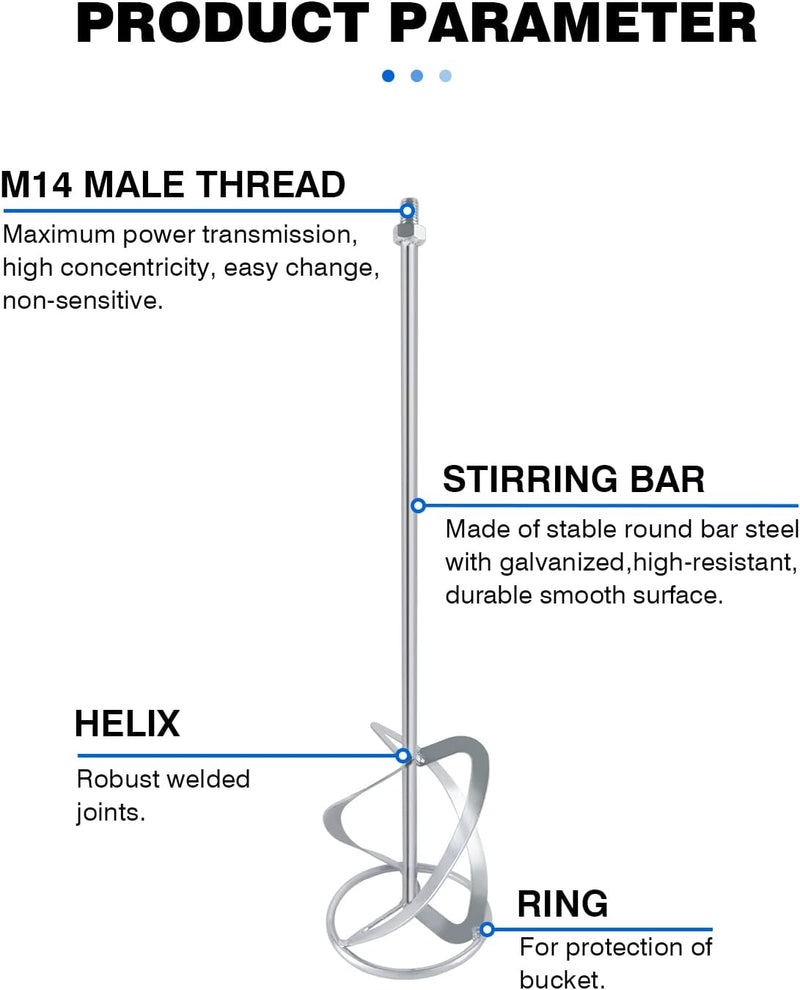 M14-140-600 Rührquirl für 2600 Watt Rührwerk, Robuster Rührstab für Bohrmaschine,Grösse: 600mm×140mm