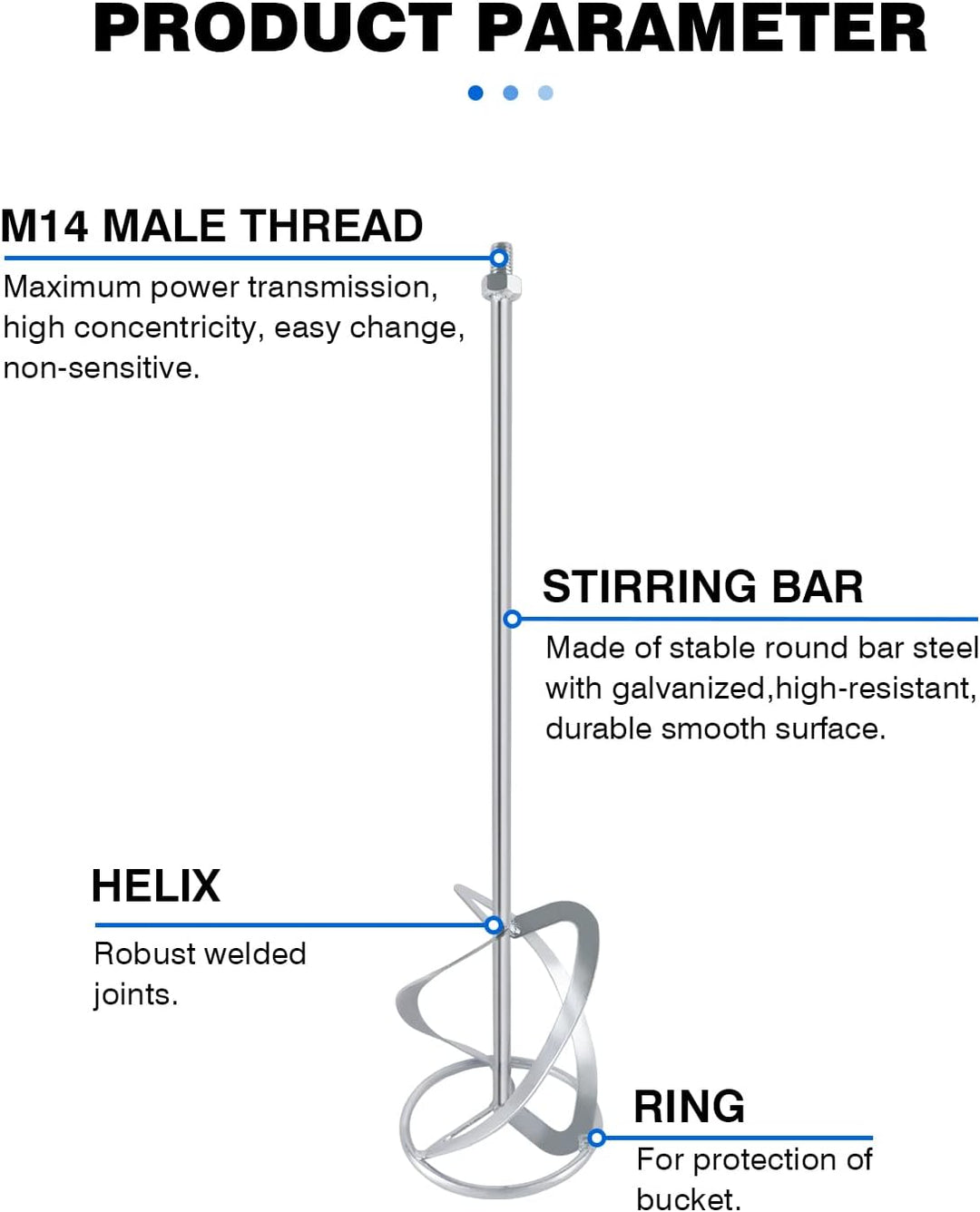 M14-120-600 Rührquirl für 2600 Watt Rührwerk (Farb-Mörtelrührer Betonrührer) - Grösse: 600mm×120mm,