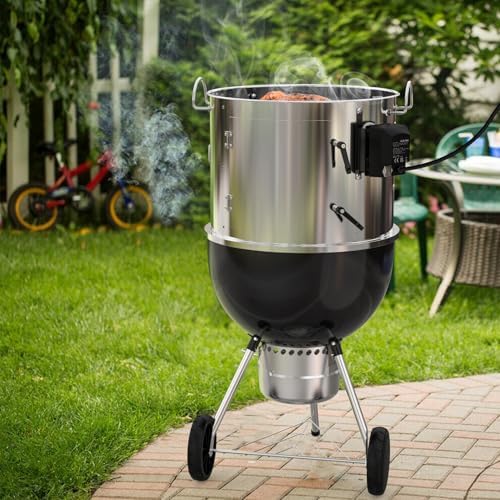 onlyfire Edelstahl Grillspiess Set und Edelstahl Räucherkammer Mittelkochsystem für Weber 47cm Kugel