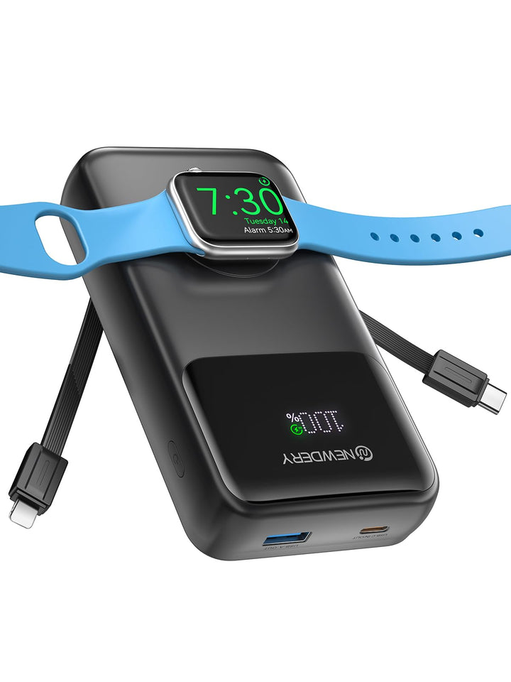 NEWDERY Powerbank für Apple Watch & iPhone Ladegerät 20000mAh Drahtloses Ladestation Power Bank, Sch