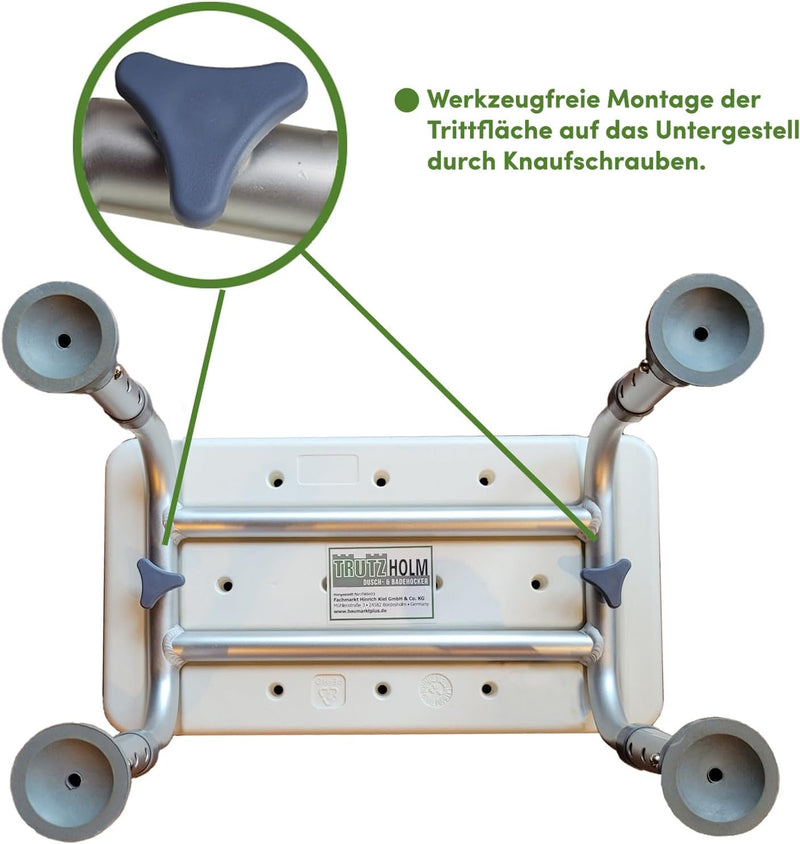 TRUTZHOLM Badhocker Duschhocker Duschhilfe bis 150 kg Höhenverstellbar aus Alu und Kunststoff extra